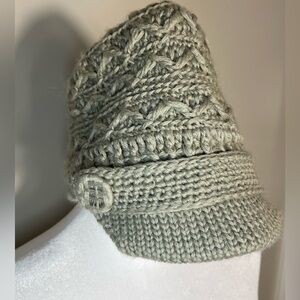 Pistil adult size knitted brim beanie hat gray with button detail